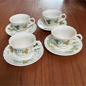 4 Cups & Saucers Poppytrail Metlox Vineyard